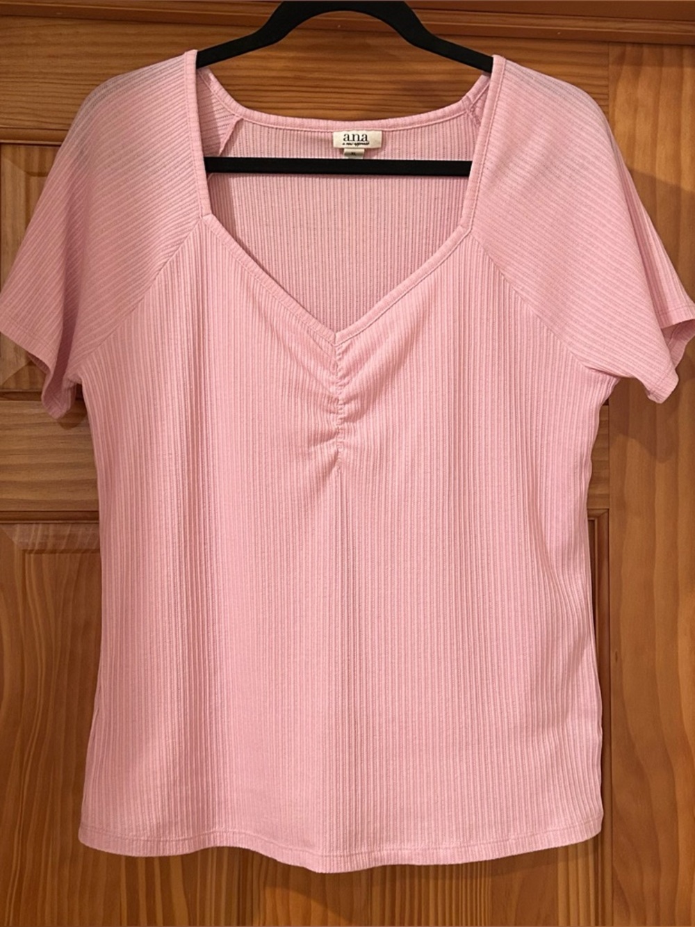 A.N.A Pink Short Sleeve V-Neck Ribbed Top